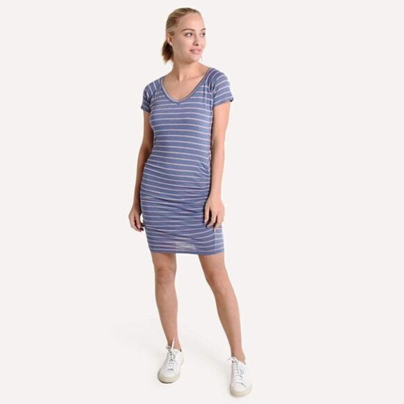 Anthropologie Sundry T-Shirt Dress M Striped Ruched Bodycon Casual Slub Spandex - Picture 1 of 13